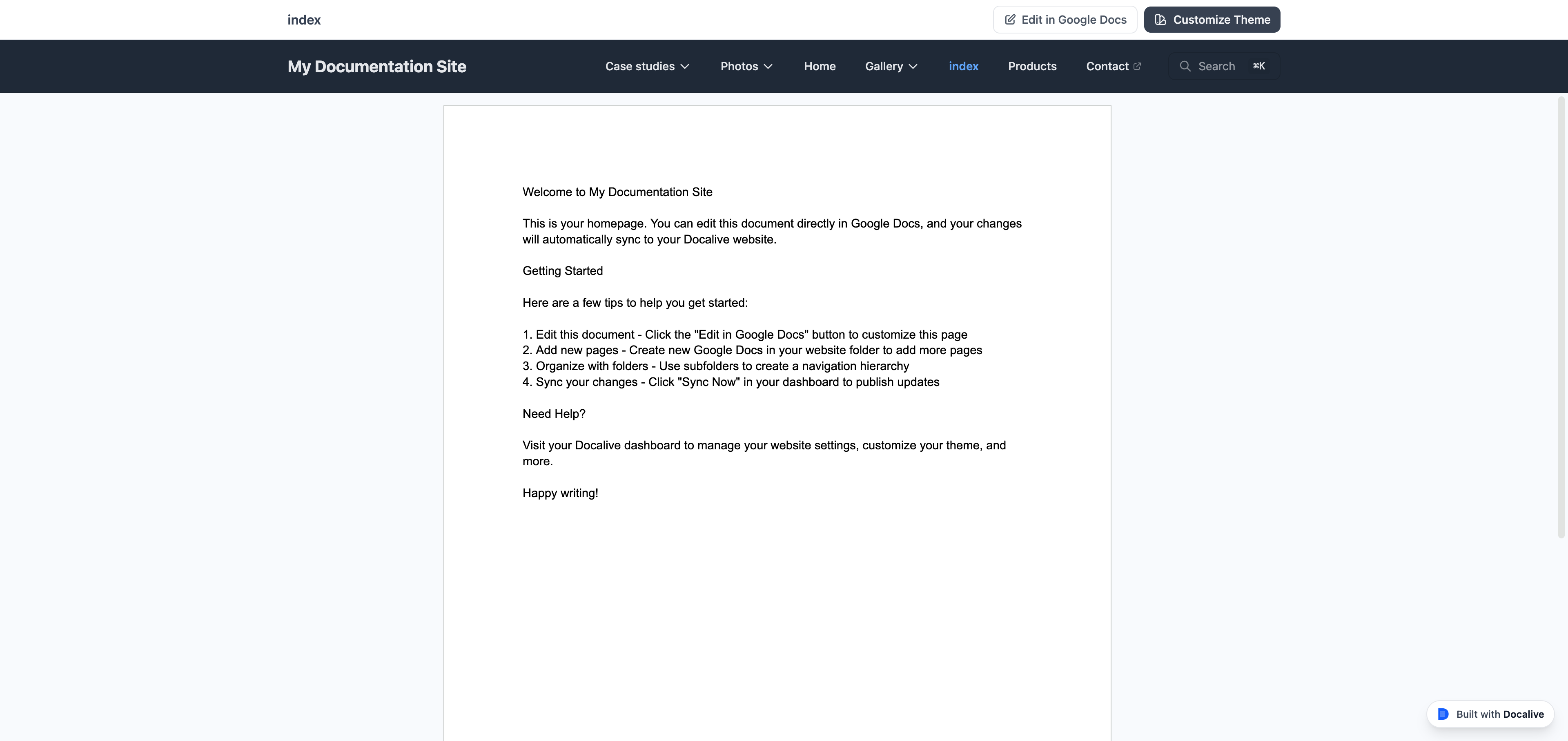 <b>Preview and Customize</b>, sidebar navigation layout